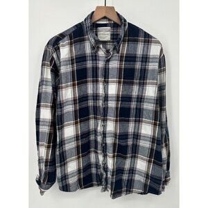 North Crest Flannel Shirt Men XL Blue Brown Plaid Button Up Long Sleeve Cotton